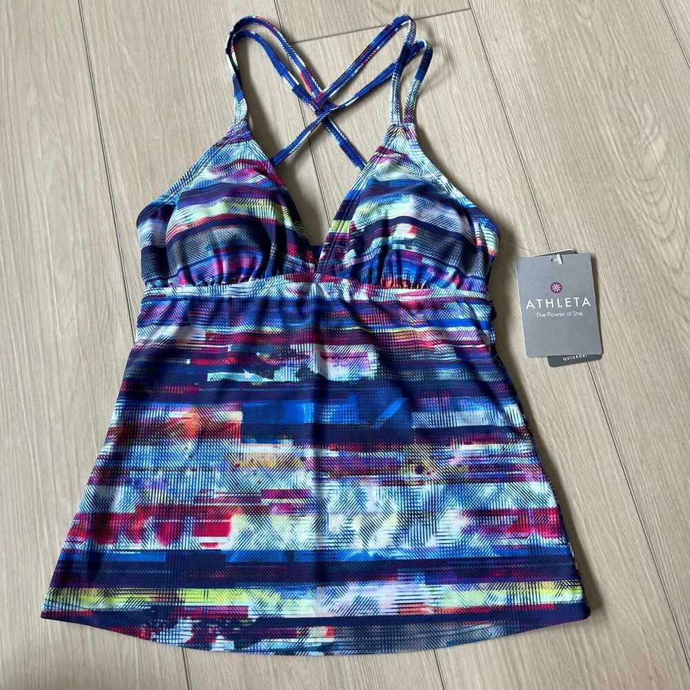 ATHLETA womens/jrs blue multicolor‎ swim Redondo Cross Strap Tankini size XS NWT